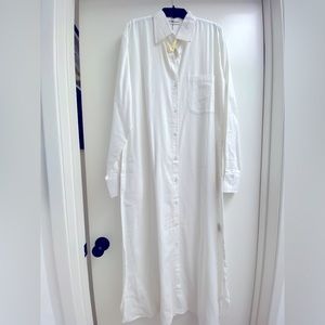 White linen maxi shirt dress